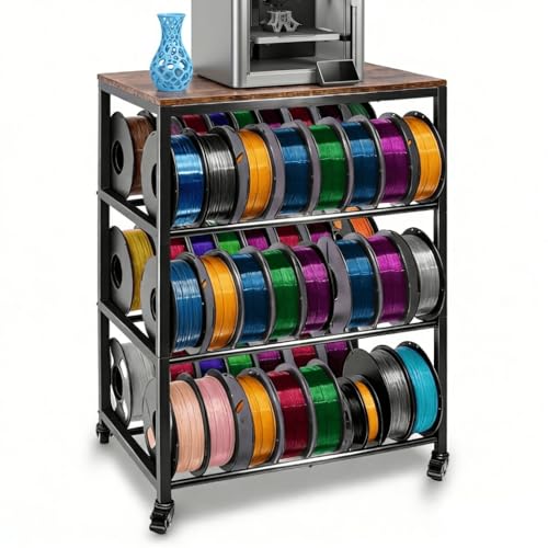 3D Printer Stand with Filament Storage, 4-Tier 3D Printer Table Cart Filament Storage Rack with Wheels, Heavy Duty Metal 3D Printer Desk Shelf for Studio Garage Office Workshop
