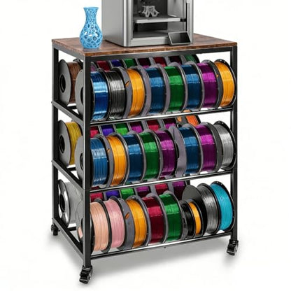 3D Printer Stand with Filament Storage, 4-Tier 3D Printer Table Cart Filament Storage Rack with Wheels, Heavy Duty Metal 3D Printer Desk Shelf for Studio Garage Office Workshop