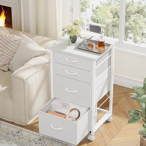 DurayLoly 4-Drawer Rolling File Cabinet Fits A4 Letter Size For Home Office | Printer Stand With Stable Frame, Large Capacity, Easy To Move And Assemble With Lockable Casters, White - color: White