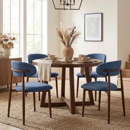 UVV Dining Chairs Set of 6, Metal Kitchen Chairs with Modern Fabric Upholstered for Dining Room, Navy Blue - color: Navy-walnut Grain, size: Set of 6