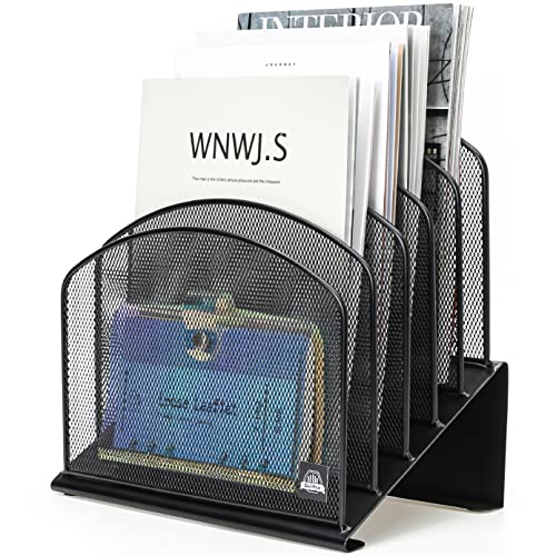 Delifox Inclined Desk File Organizer,Vertical File Folder Holder Stand Metal Rack File Sorter for Office Classroom Desktop Organization (1, Black, 5) - color: Black, size: 1Pack