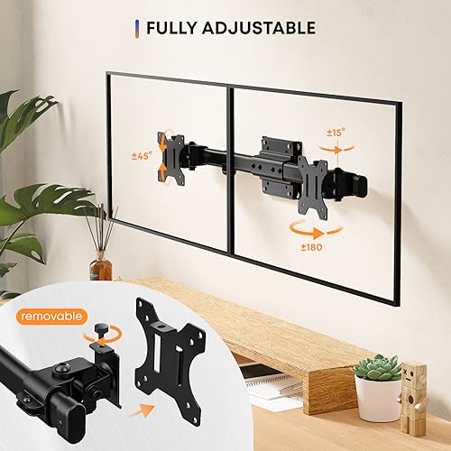 PUTORSEN Dual Monitor Wall Mount, Horizontal Assembly Mount for 2 Monitor Screens up to 27 inches,Max. 10kg, VESA 75x75/100x100mm - size: Up to 27"