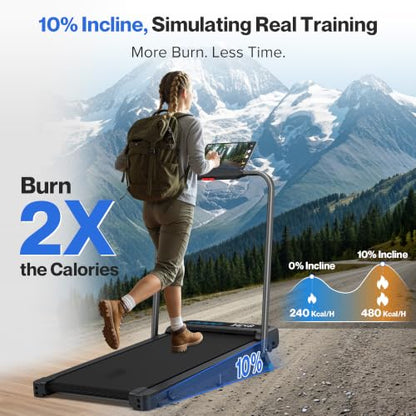 Cardirun Walking Pad with 10% Incline and Handle Bar, Foldable Treadmill | 350 lbs Capacity, 3.0 HP Quiet Under Desk Treadmills for Home & Office, Compact Treadmill with APP, LED Display, Space-Saving