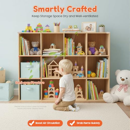 12 Cube Storage Organizer - Solid Wood Bookshelf - Cube Shelf - Vertical or Horizontal Bookcase - Open Book Shelf - Easy Assembly for Bedroom, Living Room, Office - size: 12 Cubes