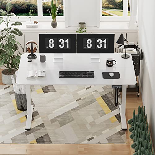 YESHOMY Height Adjustable Electric Standing Desk, 55 inch Computer Table, Home Office Workstation, White Leg/White Top - color: White Leg/White Top, size: 55in