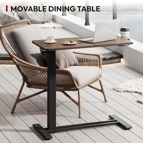 SANODESK 32'' Mobile Standing Desk with Hidden Wheels,Pneumatic Laptop Desk | Computer Cart Movable Height Adjustable Table Small Sit Stand Desk for Home Office Hospital Use,31.5"W x 17.7"D,Black Walnut - color: Black Walnut, size: 32x18