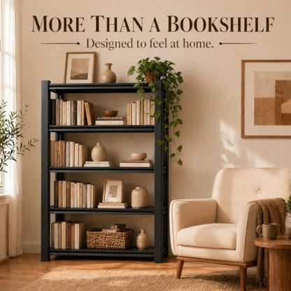 Heavy Duty 4 Tier Metal Book Shelf Adjustable Bookcase | 2400 LBS Bolt-free Storage Shelves with Deep Bookshelf for living Room, Office and Garage Storage, 14"Wx 12"Dx 45"H - size: Enhanced 4 Tier-14"Wx 12"Dx 45"H