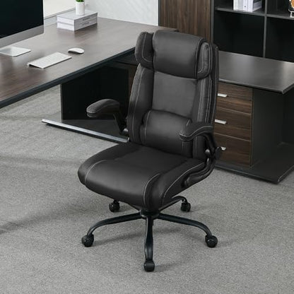 Office Desk Chair,Ergonomic Conference Room Chairs,Mid Back Executive Leather Chair,Comfy Computer Desk Chairs with Adjustable Flip-Up Arms and Rocking Function (Black) - color: Black