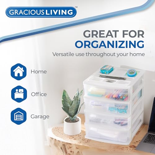 Gracious Living 4-Tier Drawer Organizer, Plastic Desktop Drawers, White