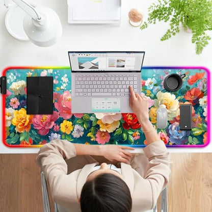 RGB Colorful Flower Peony Gaming Desk Mat & Floral Mouse Pad, XL - color: Rgb-w28