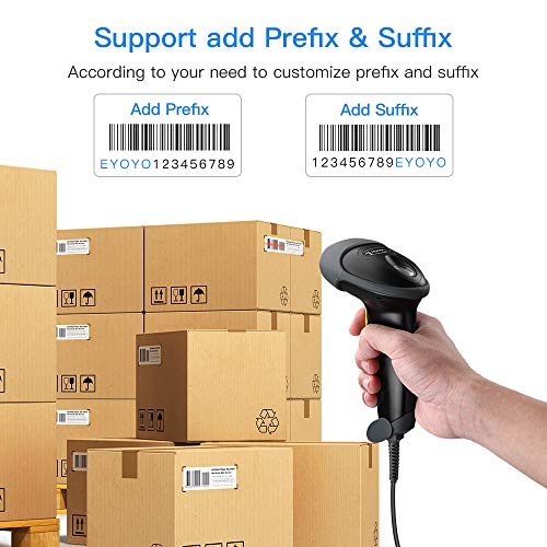Eyoyo EYH2 Handheld USB Wired 2D 1D Barcode Scanner for POS Mobile Payment - color: Black