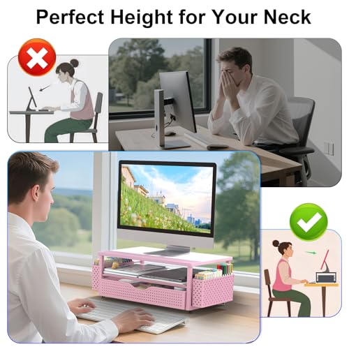 Spacrea Desk Organizers and Accessories, Printer Stand with Storage, Pink - color: Pink