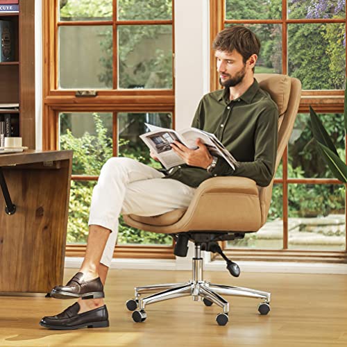 Glitzhome Adjustable High-Back Office Chair Executive Swivel Chair PU Leather Desk Chair, Camel - color: Camel