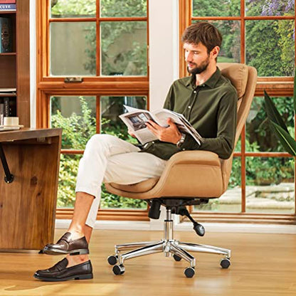 Glitzhome Adjustable High-Back Office Chair Executive Swivel Chair PU Leather Desk Chair, Camel - color: Camel