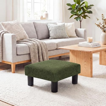 Joveco Small Foot Rest Stool Ottoman, 3D Velvet Square Upholstered Footstool for Chair, Under Desk, Office, Living Room, Deep Green - color: Deep Green
