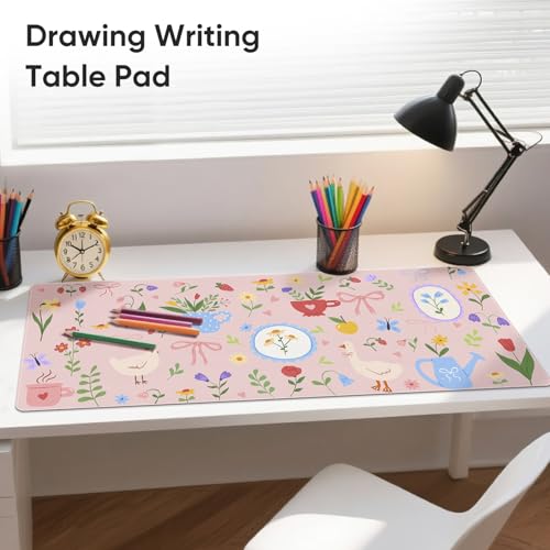 Desk Mat, Leather Desk Pad Blotter Protector, XXL Large Mouse Pad,Computer Laptop Mouse Pads for Desktop,Waterproof Writing Anti-Slip Mousepad for Office and Home I Pink Animals & Flowers - color: Pink Animals & Flowers