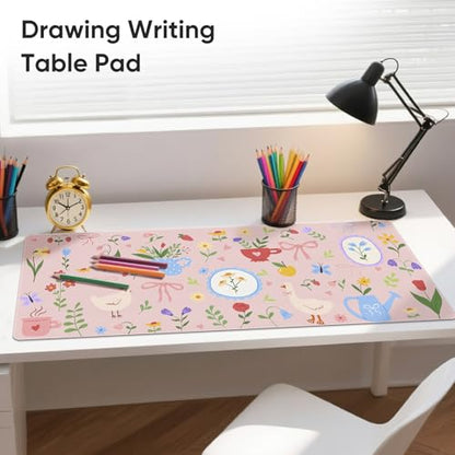 Desk Mat, Leather Desk Pad Blotter Protector, XXL Large Mouse Pad,Computer Laptop Mouse Pads for Desktop,Waterproof Writing Anti-Slip Mousepad for Office and Home I Pink Animals & Flowers - color: Pink Animals & Flowers