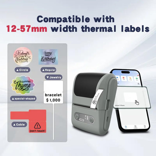Label Maker Machine with Tape, Portable Thermal Label Printer with 1 Roll 57x50mm Tape, Handheld Sticker Maker Support 12-57mm Thermal Labels for Small Business/Home/School/Office, Black - color: White