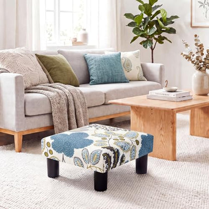 Joveco Small Foot Rest Stool Ottoman, Square Upholstered Fabric Footstool for Couch, Under Desk, Office, Living Room, Blue Floral - color: Blue Floral