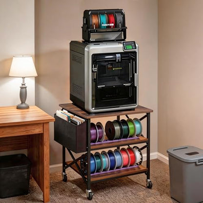Large Printer Stand with Storage Bag, 23.6'' x 23.6'' with Power Outlet - color: Retro Brown, size: 23.6''x23.6''