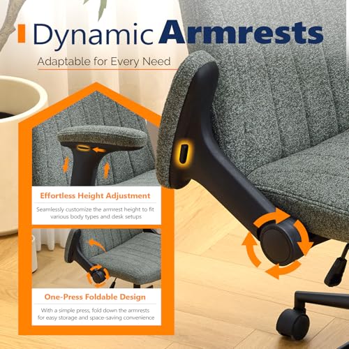VINGLI Criss Cross Chair with Adjustable Flip-Up Arms,Cross Legged Chair with Wheels, Extra Wide Office Chair,Cozy Desk Chair for Home Office, Vanity, Apartment,Chenille Velvet,Dark Green - color: Dark Green