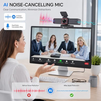 Angetube 4K AI Webcam for PC, 100°Wide Angle & Remote Control 4K Web Camera