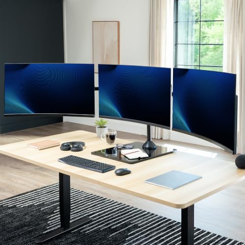 VIVO Black Triple Monitor Mount, Freestanding Triple Monitor Arm Stand for Desk with Glass Base, Heavy Duty Fully Adjustable Stand for 3 Screens up to 32 inches, Black, STAND-V332FG - size: 13" to 32" Screens