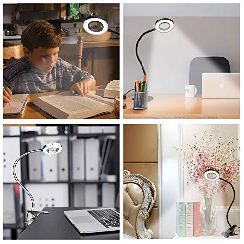 Clip Light Reading Lights 48 LED Clamp-on Desk Lamp with 3 Color Modes and 10 Brightness Dimmable, 360 ° Flexible Gooseneck Book Clamp Light for Video Conference Lighting Headboard