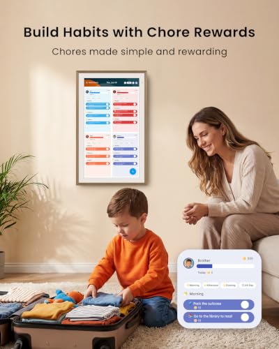 Apolosign 27-inch Digital Calendar, Smart Wall Planner with Calendar Sync, Chore Chart, Install Apps & Widget, Electronic Touchscreen Display for Family Schedules, Dual Mode, Wall Mount Included (Teak) - color: Teak