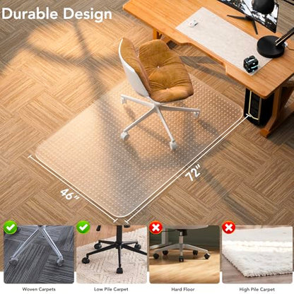 Office Chair Mat for Low Pile Carpet, 46" x 72" Clear Plastic | Floor Protector Heavy Duty Desk Chair Mat for Rolling Chairs, Smooth Glide Computer Mat for Home Office - size: 46"x72"