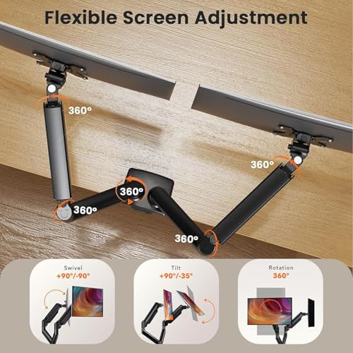 Dual Monitor Stand up to 32" Screen, Each Arm Holds Max 22 lbs, Monitor Arms for 2 Monitors with Gas Spring and Cable Management, Tilt/Swivel/Rotation, VESA Standard 75x75 & 100x100mm