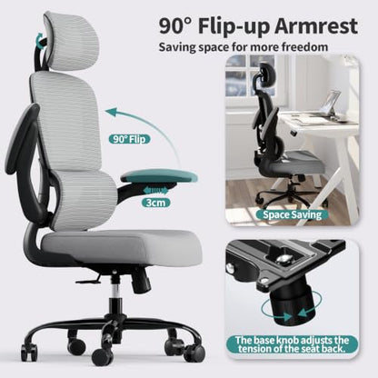 TRALT Office Chair Ergonomic Desk Chair - Gaming Chair with Lumbar Support - color: Black Grey