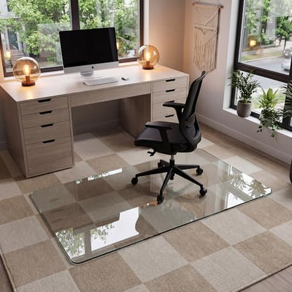 Office Chair Mat for Carpet & Hardwood, Upgraded 30" x 55" Dual Use Tempered Glass Chair Mat for Chair and Footrest Under Desk - size: 30"x55"