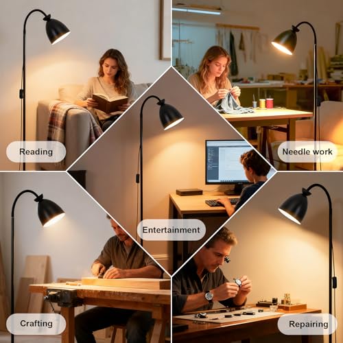 Bright Modern Black Gooseneck Floor Lamp 3-Color Dimmable - color: Black Dimming
