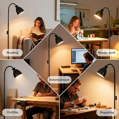 Bright Modern Black Gooseneck Floor Lamp 3-Color Dimmable - color: Black Dimming
