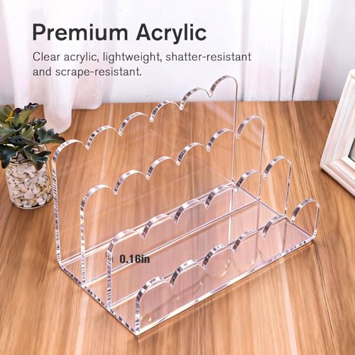 3 Compartments Acrylic Mail Organizer, Vertical File Sorter & Scalloped Desk Organizer for Letters, Envelopes, Bills, Stationery, Mail Holder for Office and Home