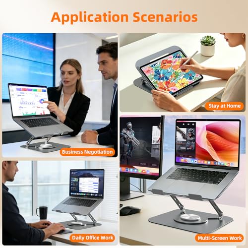 Adjustable Laptop Stand for Desk, 360 Rotating Base, Foldable (10-17.3'') | Ergonomic Laptop Holder for Desk, Foldable Portable for Office & Home Compatible with MacBook Air Pro, Dell, HP (10-17.3'')