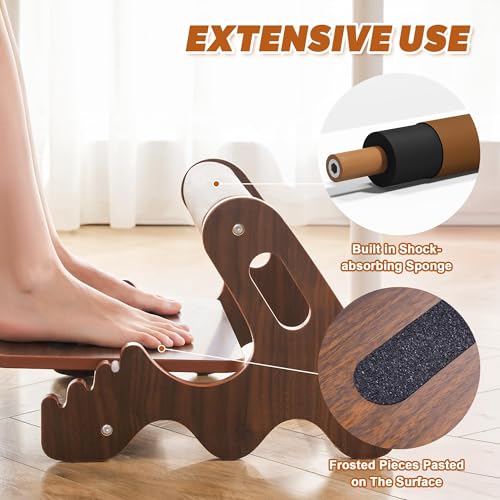 Spacocld Foot Rest for Under Desk at Work- Adjustable Rocking Foot Stool with 3 Height Positions and Soft Crossbar, Ergonomic Wooden Footrest with Anti-Slip Surface for Home, Office - color: Walnut