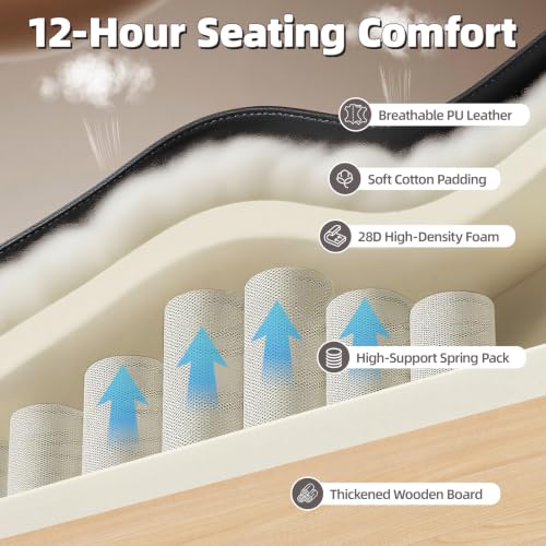 6 Points Massage Heated Home Office Chair with Foot Rest, Black - color: Black