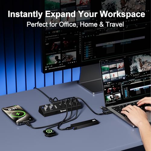 7 in 1 USB C Hub with 10Gbps Data Transfer, PD 45W & QC 18W Fast Charging - color: Black