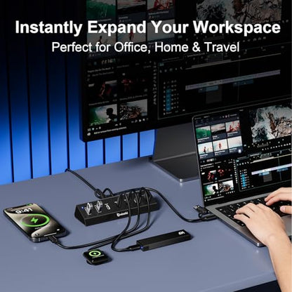 7 in 1 USB C Hub with 10Gbps Data Transfer, PD 45W & QC 18W Fast Charging - color: Black