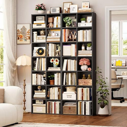 FOTOSOK Bookshelf Bookcase 7-Tier Narrow Bookshelf Tall CD Media Tower Rack - color: Black
