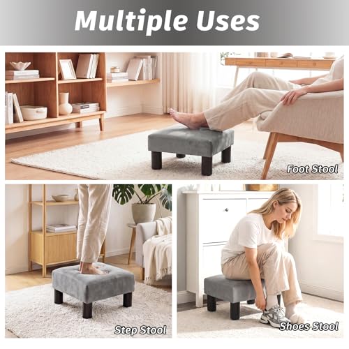 Joveco 15'' Small Foot Rest Stool Ottoman- Upholstered Footstool and Ottomans Small Footrest for High Beds- Lightweight and Portable, Light Gray - color: Light Gray