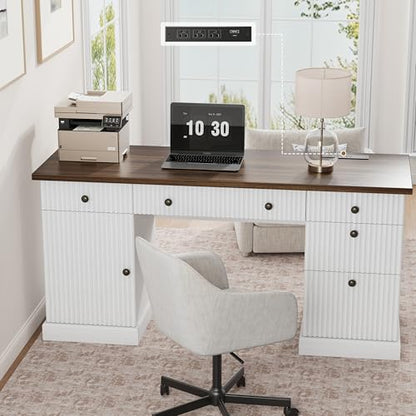 Garvee 60" Office Desk with Charging Station for Home Office, White - color: White, size: 21.6"D x 60"W x 30"H