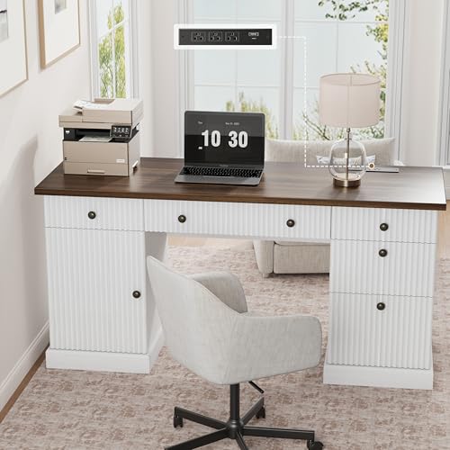 Garvee 60" Office Desk with Charging Station for Home Office, White - color: White, size: 21.6"D x 60"W x 30"H