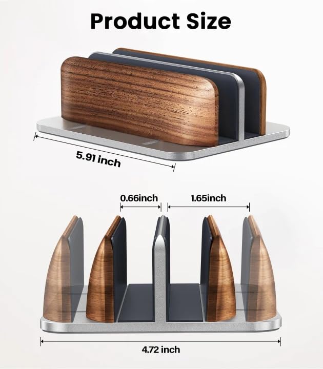 LOXP Vertical Laptop Stand, Dual Slot Wooden + Aluminum Laptop Holder | Desktop Adjustable MacBook Stand, Adjustable Base, for MacBook Pro/Air, (up to 17.3-inch All laptops)