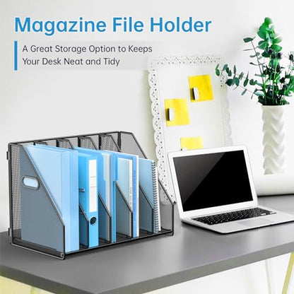 MINDEPOT Desk File Organizer Folder Holder with 5 Vertical for Office Black - color: Black