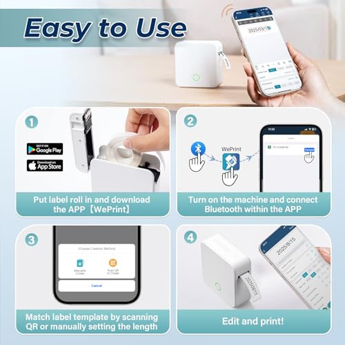 P0 Label Maker, Thermal Machine Sticker Label Printer, Label Maker Waterproof Labels, Multiple Templates, Portable Thermal Small Label Printer for Home Office School Organization White