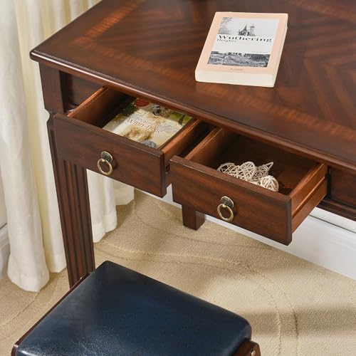 Cherry Walnut Writing Desks with Drawers, 31.5" Mid-Century Modern Computer Desk for Home Office, Secretary Desk for Living Room Study or Workspace, Easy Assembly Vanity Desk, SSZD1258 - size: 35.1"