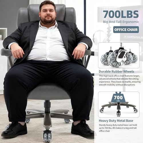 700lbs Big and Tall Office Chair, Large Heavy Duty Computer Desk Chair - color: Grey